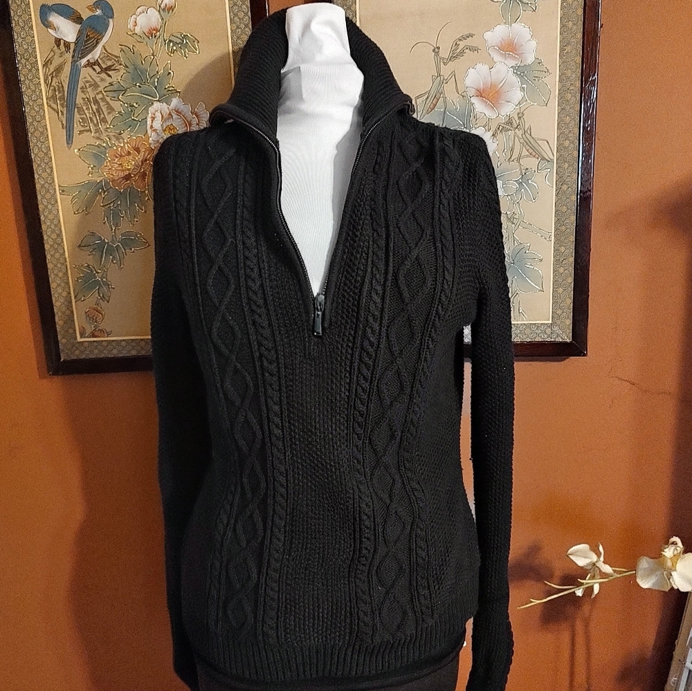🔹💙🔹Scrumptious Vtg 90s Ralph Lauren Navy Blue Cable Knit Half Zip Sweater - M